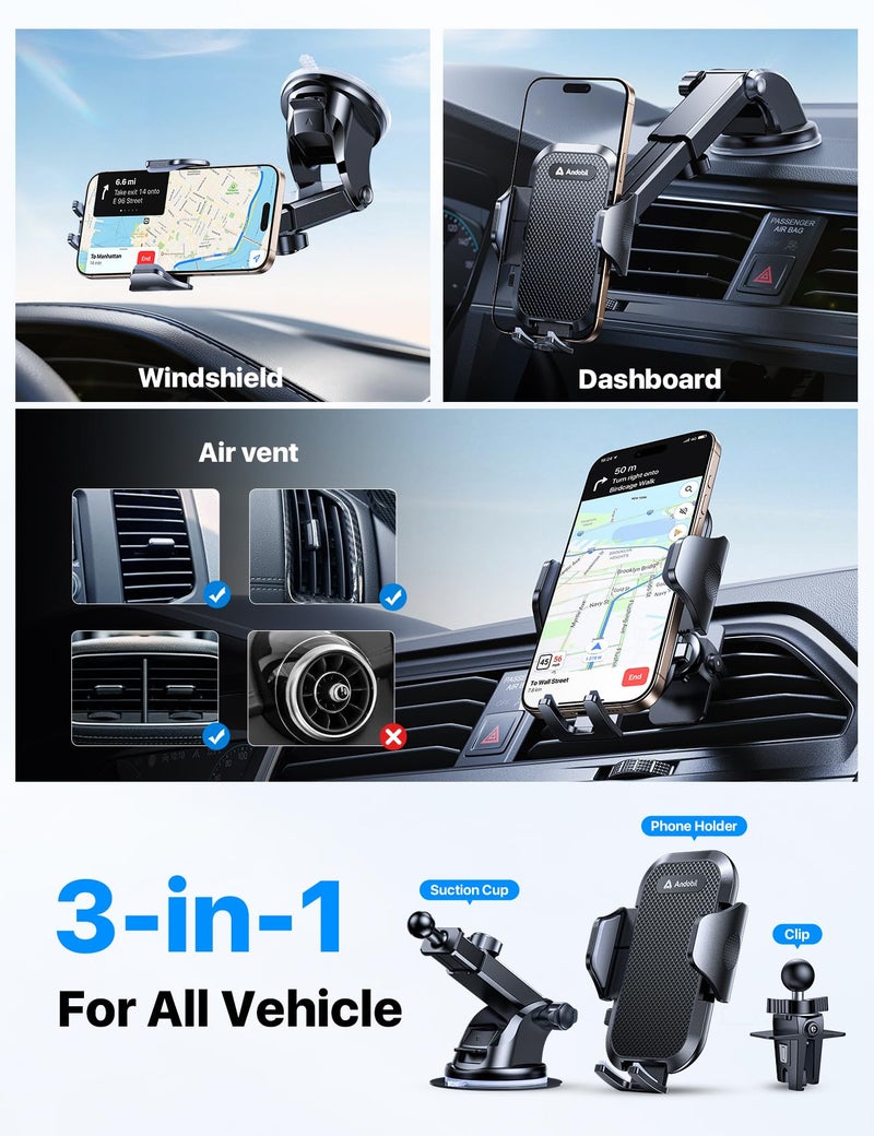 andobil 2026 Military-Grade Car Phone Holder [Upgraded Strongest Suction & Clip] Phone Holders for Your Car, Dashboard Windshield Vent Car Phone Mount for iPhone 17 Pro Max 16 15 14 13 12 Android - Image 3